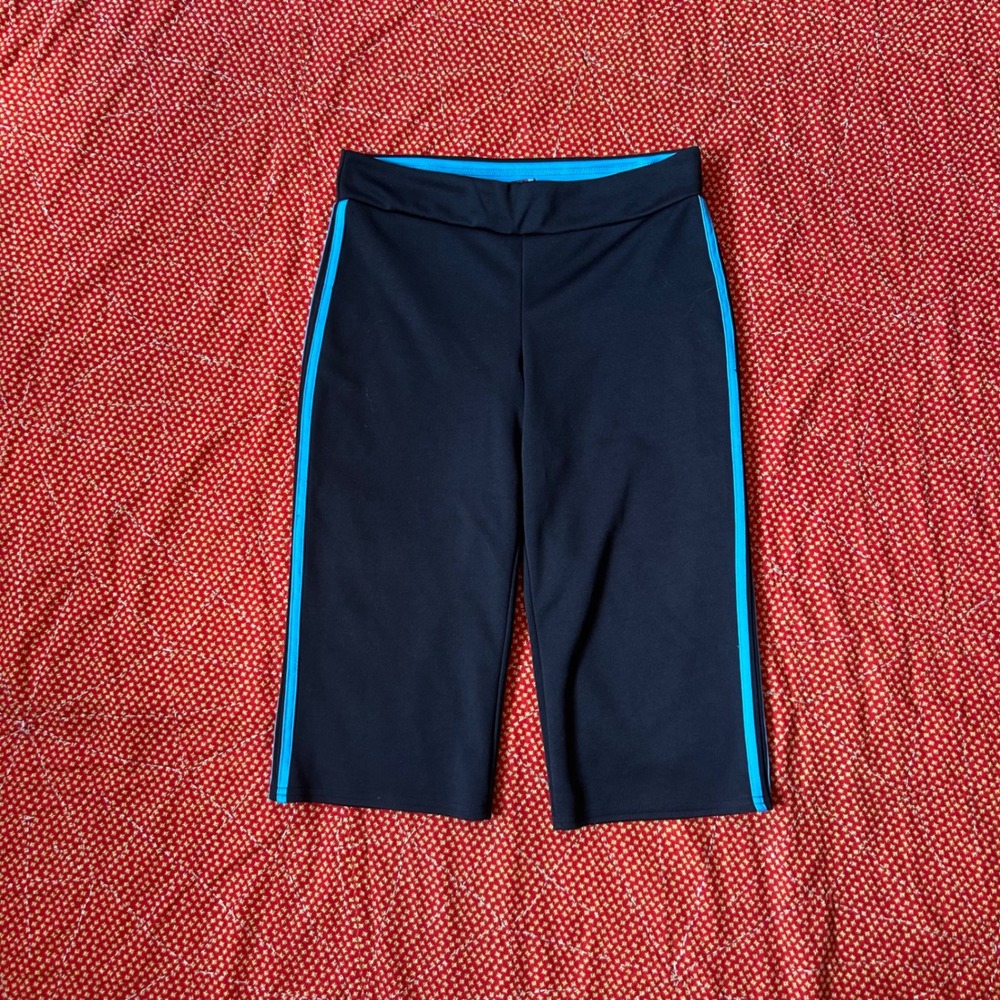 Pink Punch Vintage 2000s Black Blue Striped Capri goucho Pants Small Made in USA